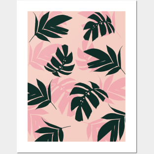 Tropical Leaves on Pink Posters and Art